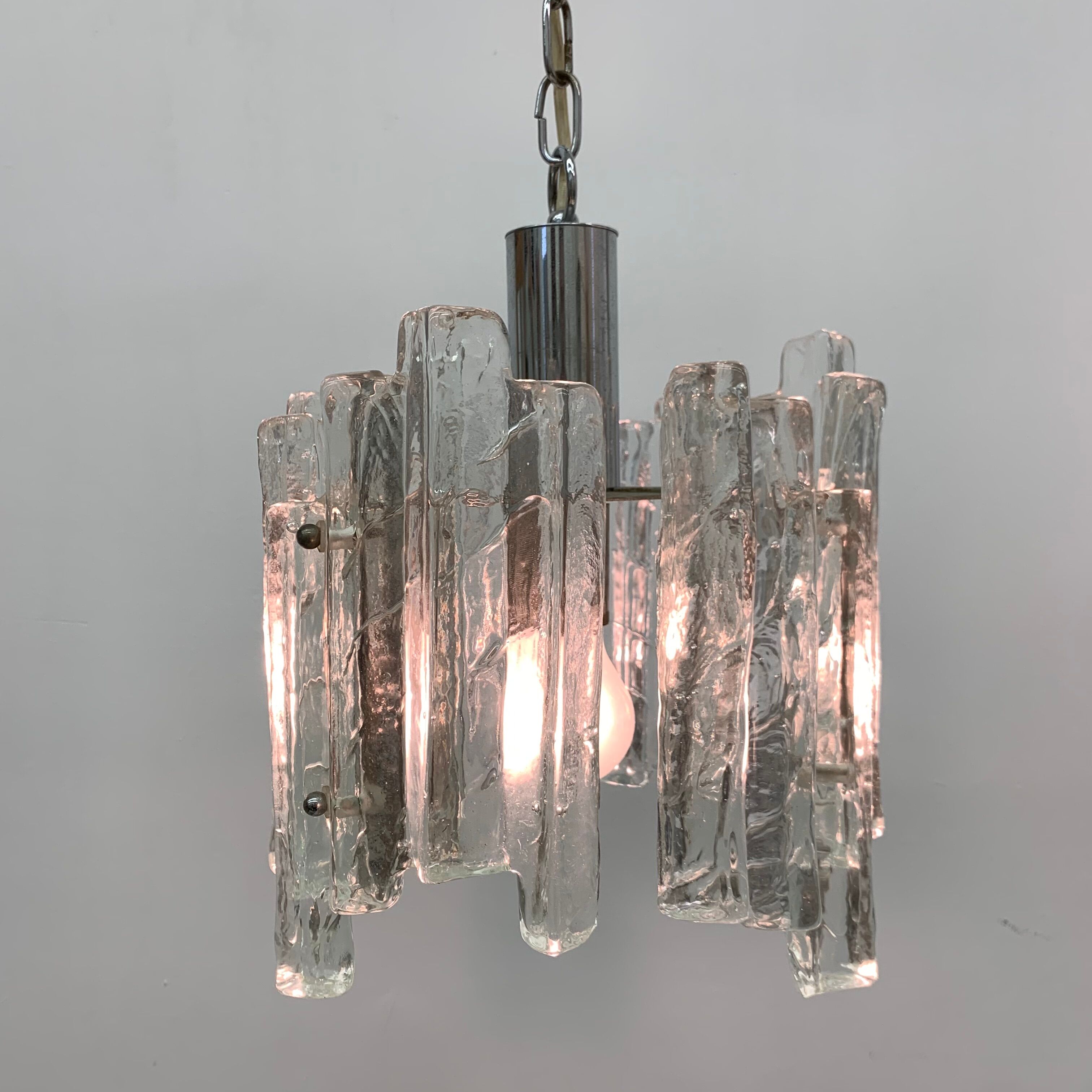 Hanging lamp in Frosted Ice Glass by J. T. Kalmar for Kalmar Franken KG, 1960s
