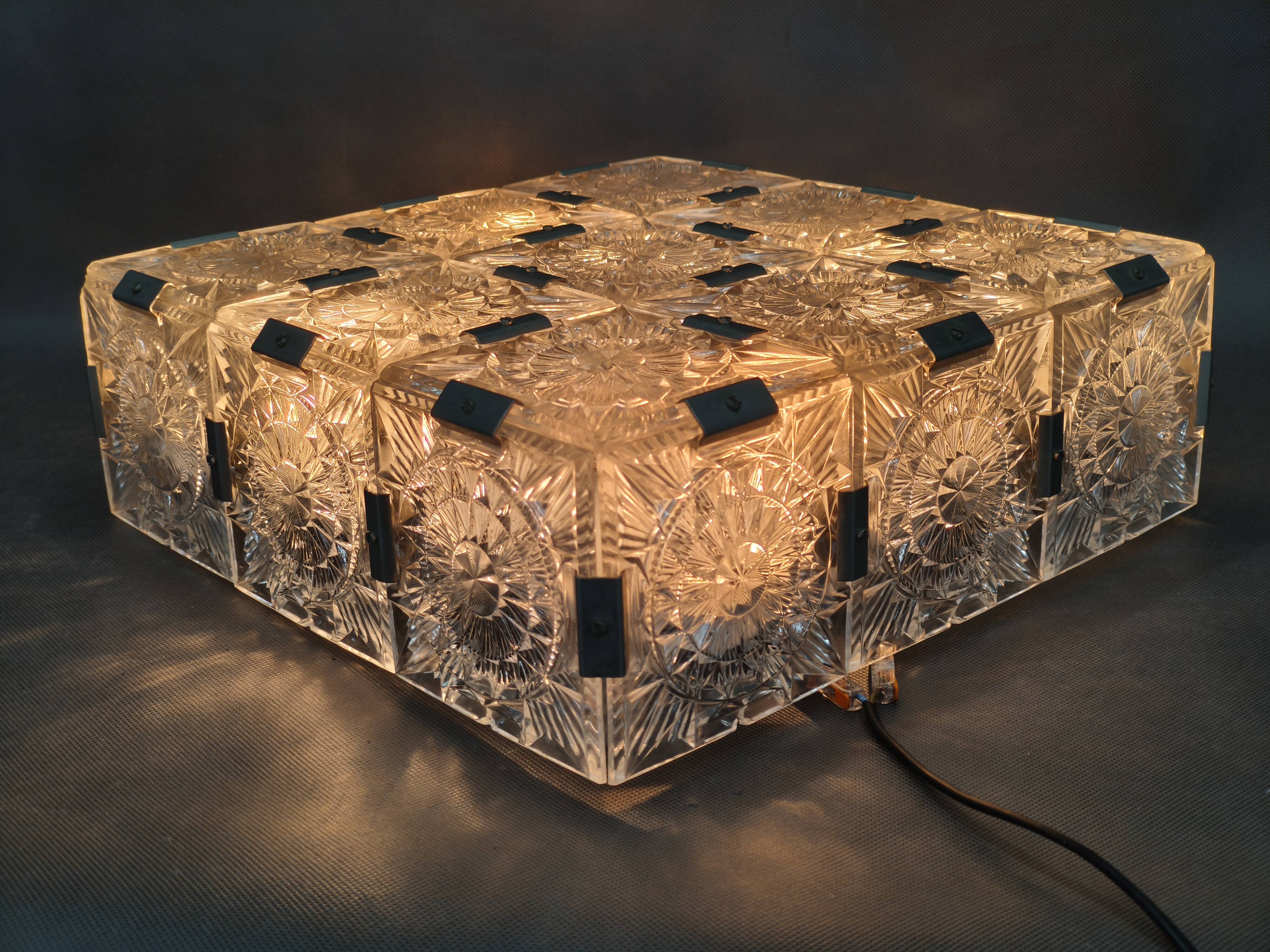 Czech Cut Glass Flush Mount Ceiling Light, Kamenický Šenov 1970s