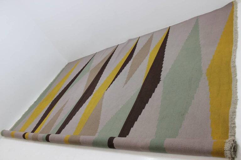 Big Modernist Geometric Kilim Carpet, A. Kybal, 1960s
