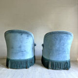 Pair of blue velvet toad armchairs