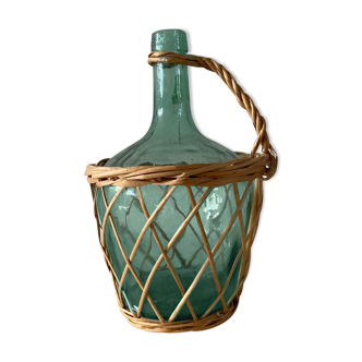 Jeanne lady bottle in blue glass and wicker