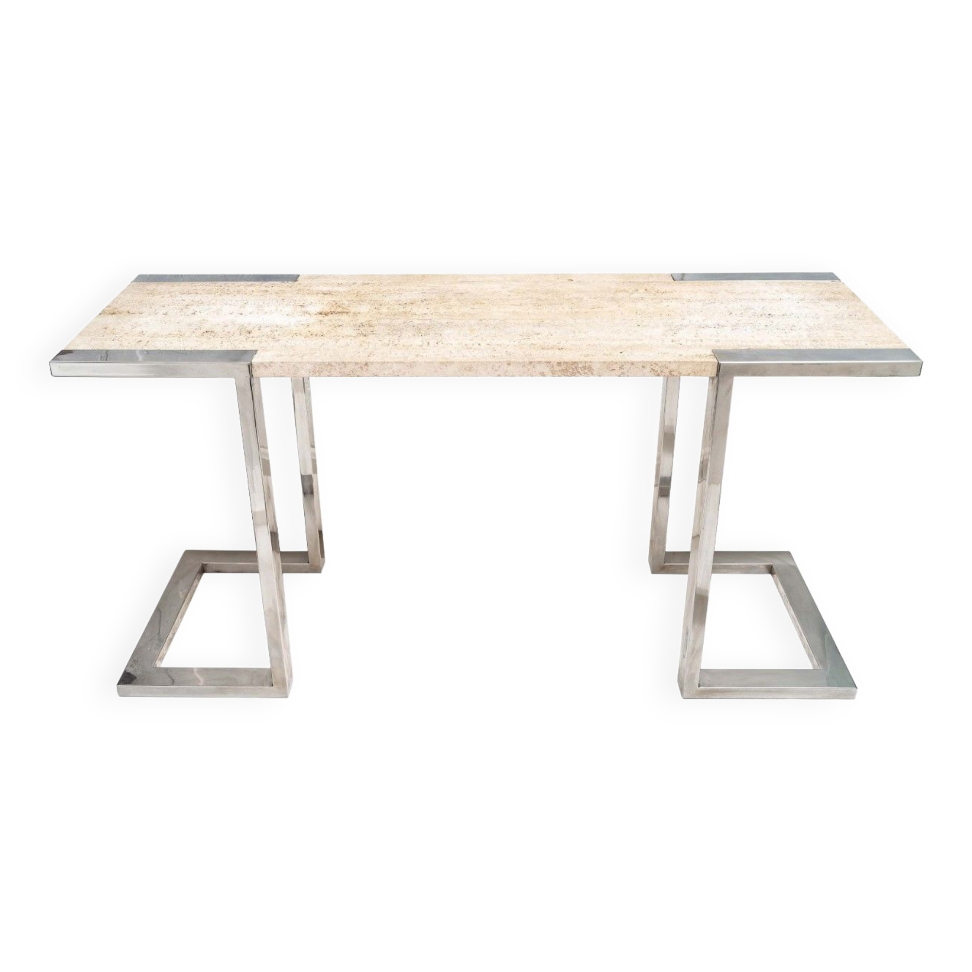 Console en métal chromé et travertin, italie, années 1970