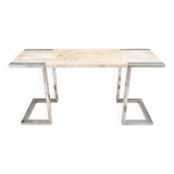 Console en métal chromé et travertin, italie, années 1970