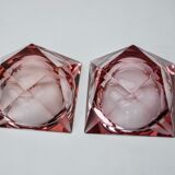 Duo of pink faceted ashtrays by Seguso, murano, italy, 1970