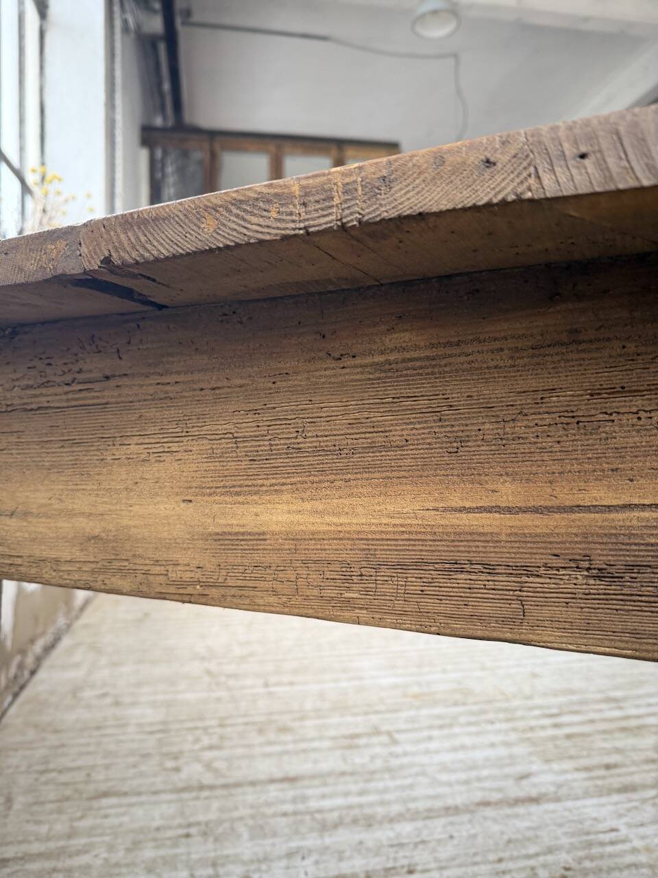 Pine and oak farmhouse table with multiple drawers, communal type, 240cm.