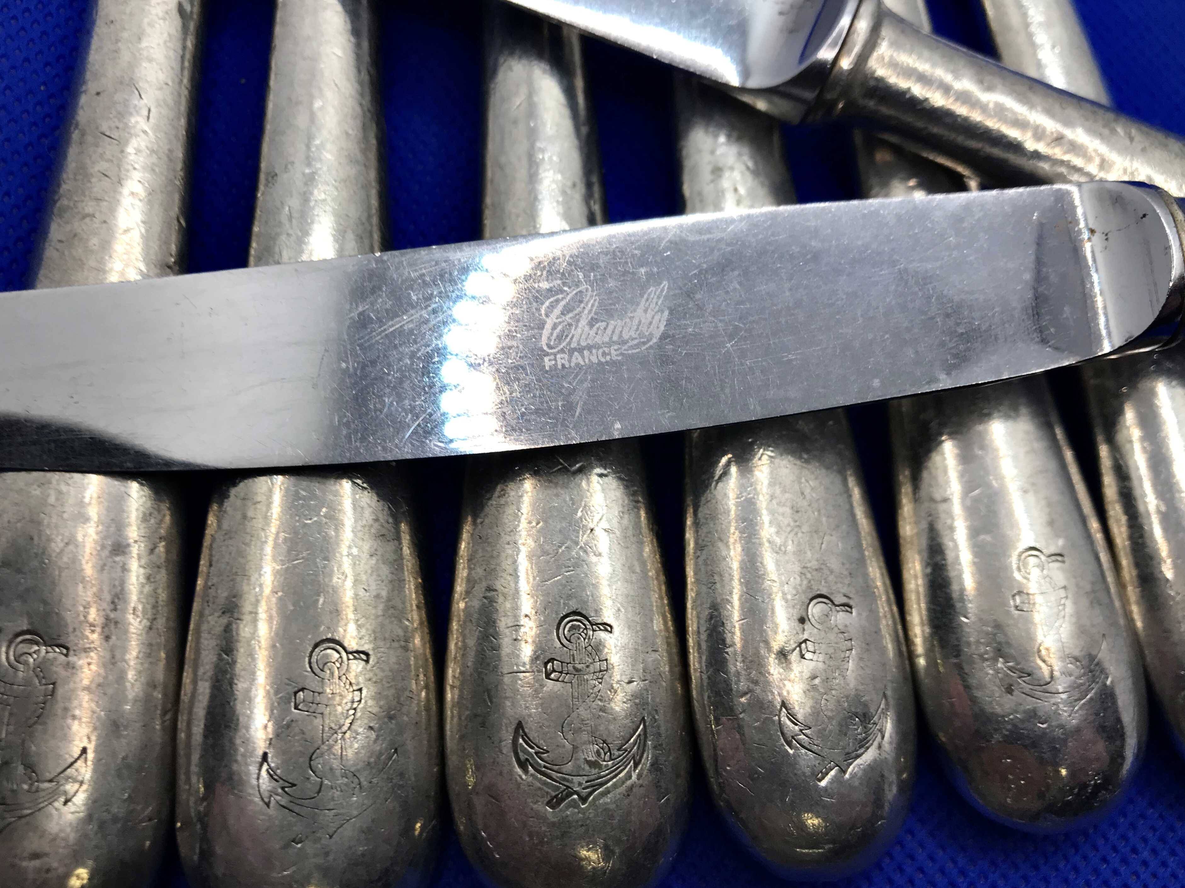 Set of 8 small silver-plated Chambly Navy knives