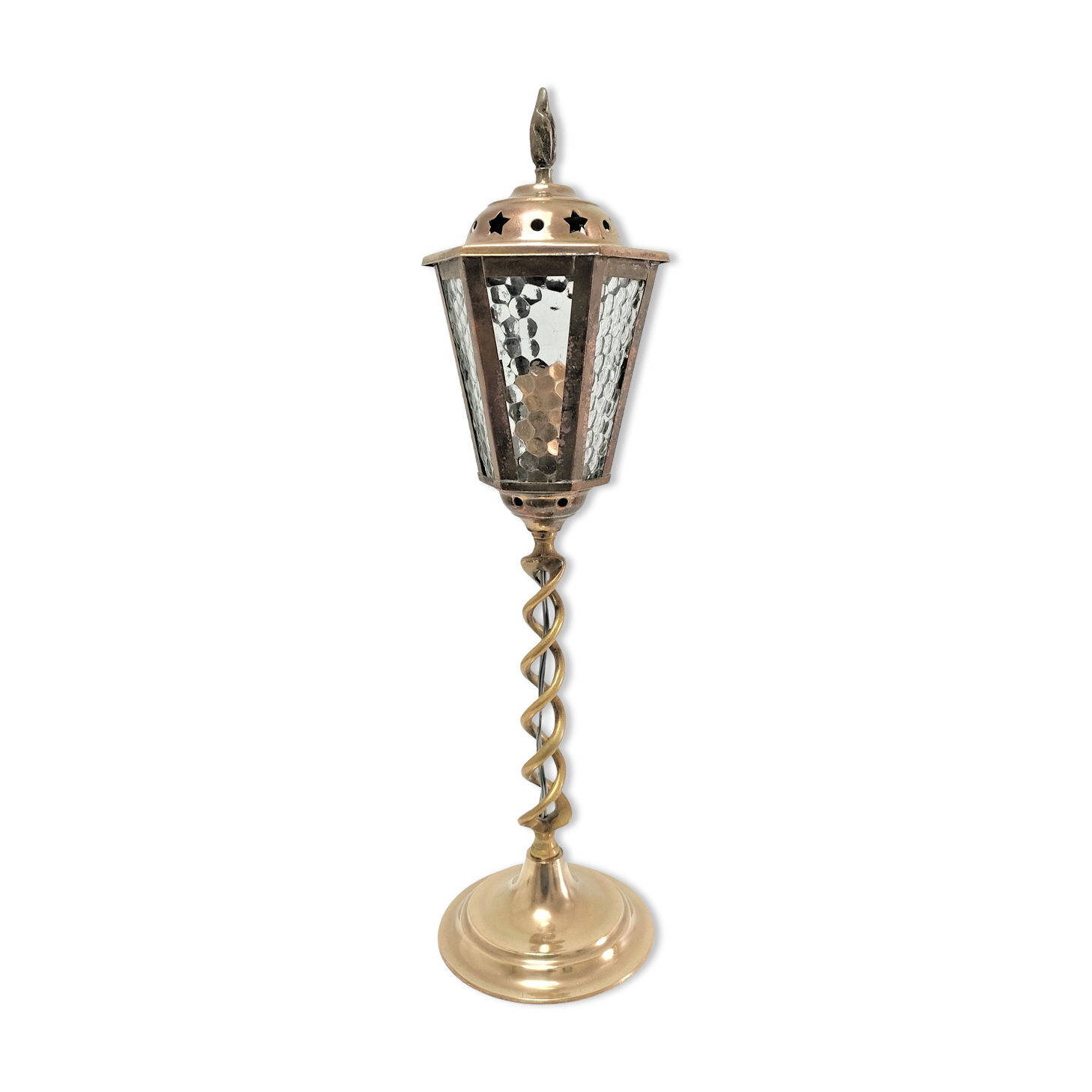 Lampe lanterne laiton et verre début XXème