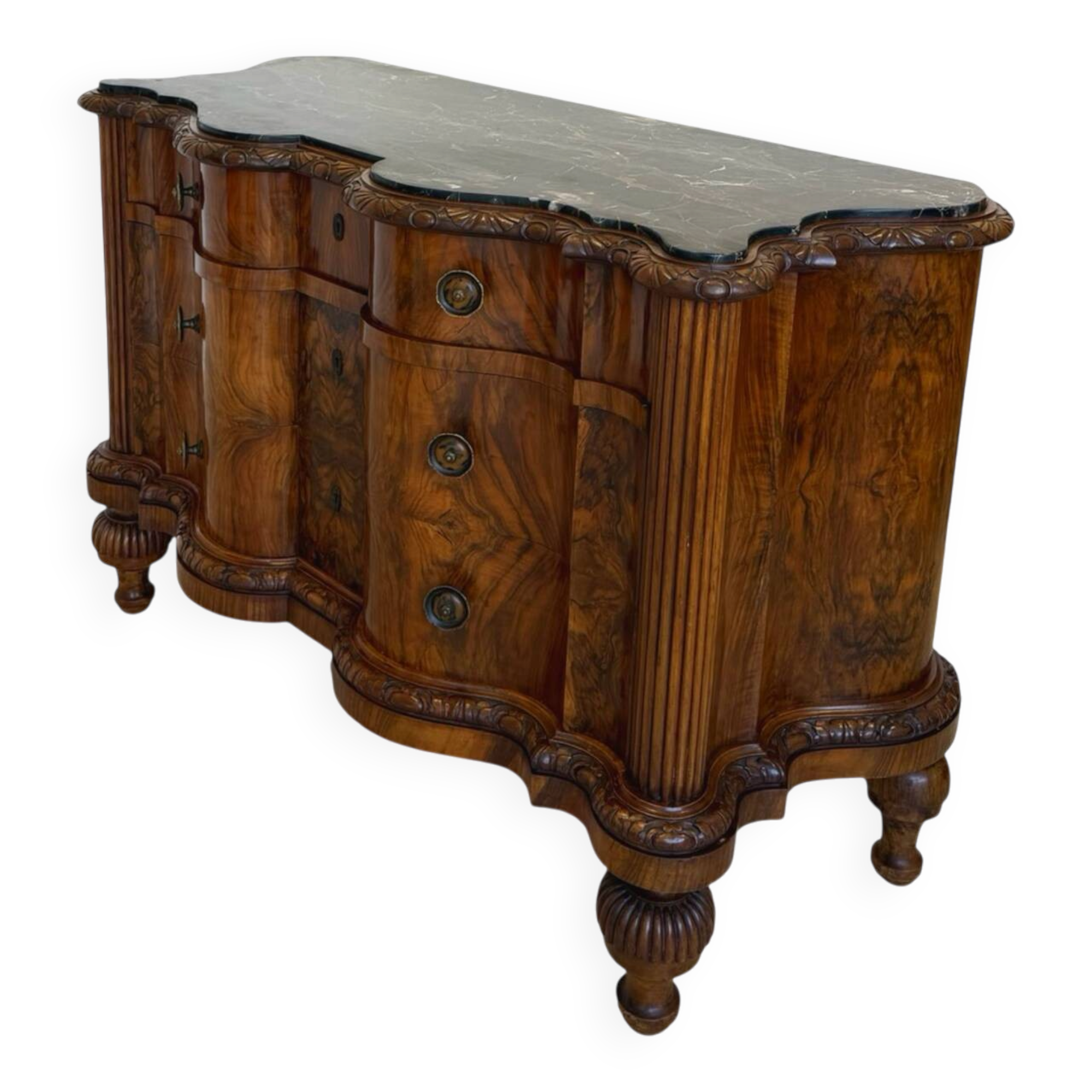 antique walnut serpentine commode