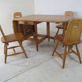 Finnish Pine Scandinavian Pirtti table and chairs dining set, 1960s