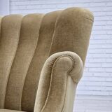 1960s, Danish armchair, green furniture velour, oak wood.