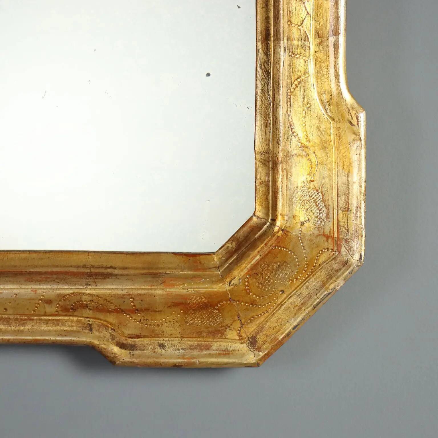 Antique cabaret mirror in gilded wood, Italy, 19th century