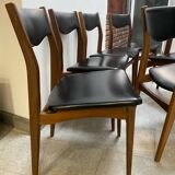 Set of 6 Scandinavian Skaï and teak wood chairs
