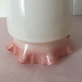 White opaline globe and pink skirted lower part
