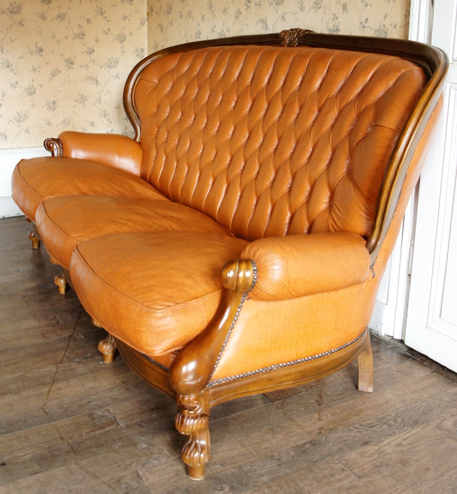 3-seater leather sofa cognac "Ilsat Salotti" Italy circa 1980