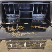 Vintage Chinese lacquer secretary desk with mother-of-pearl