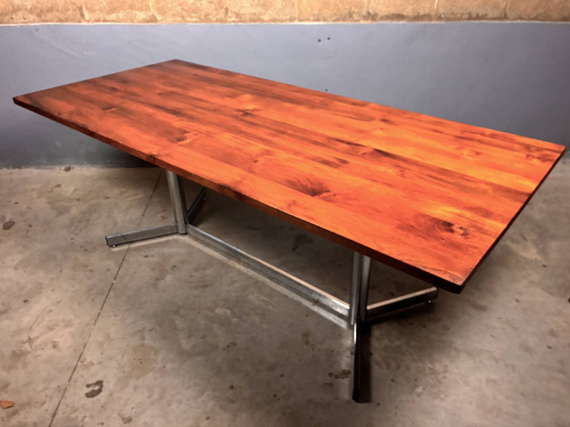 Vintage minimalist dining table chrome teak