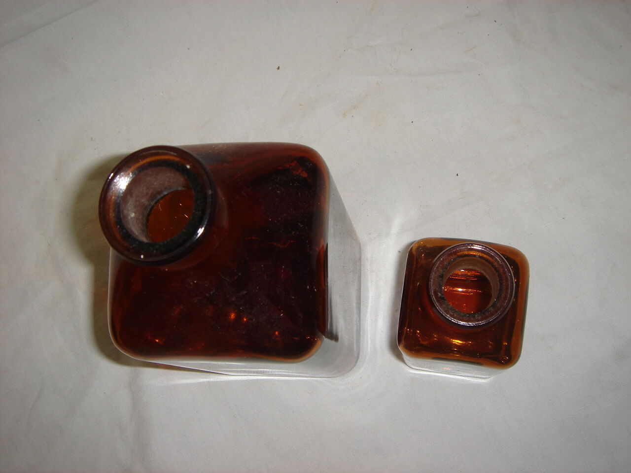 2 old vials to pharmacy early 20th amber smoked glass