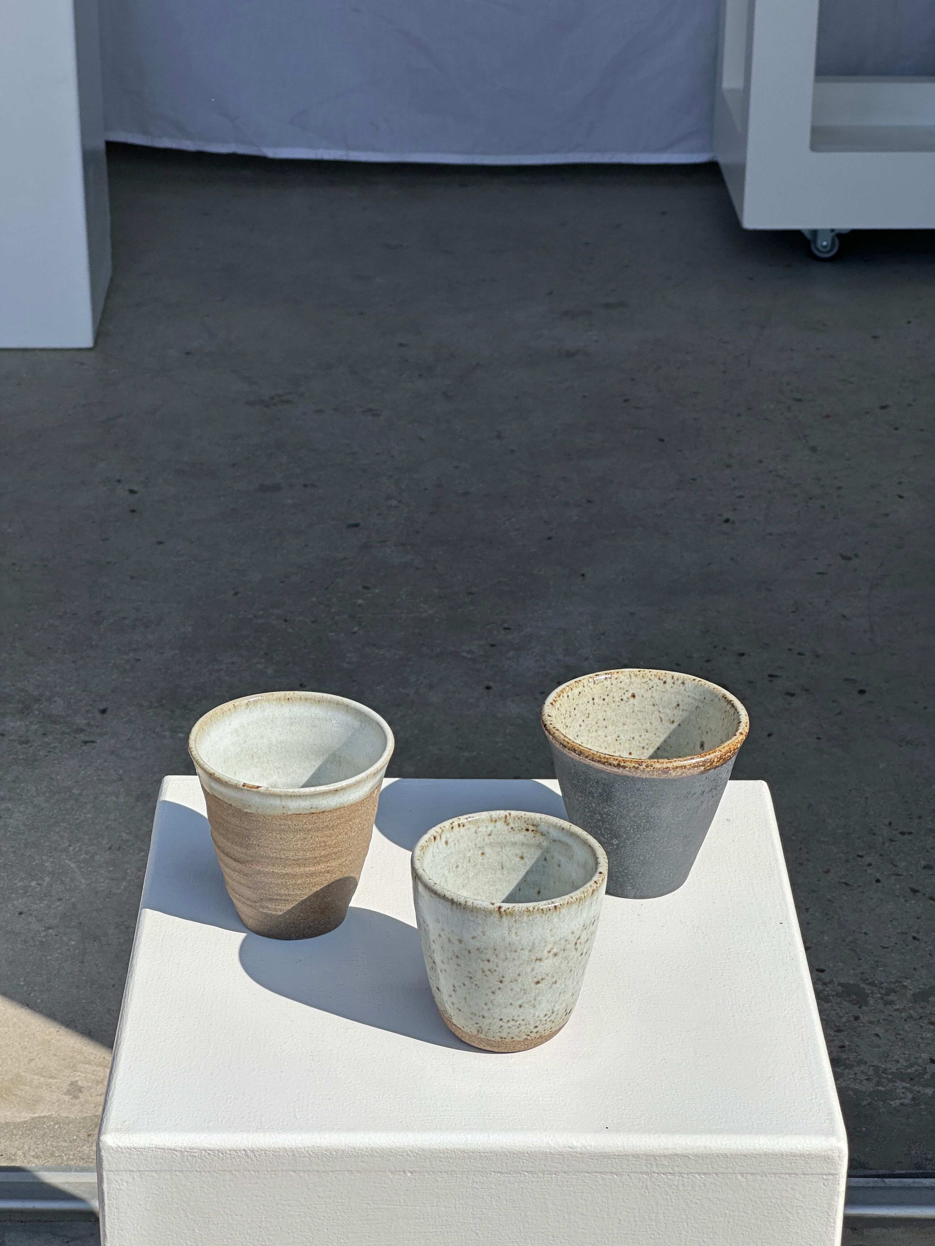 Set of 3 cups / mug in Indonesian ceramic (black, matte brown & speckled glazed)