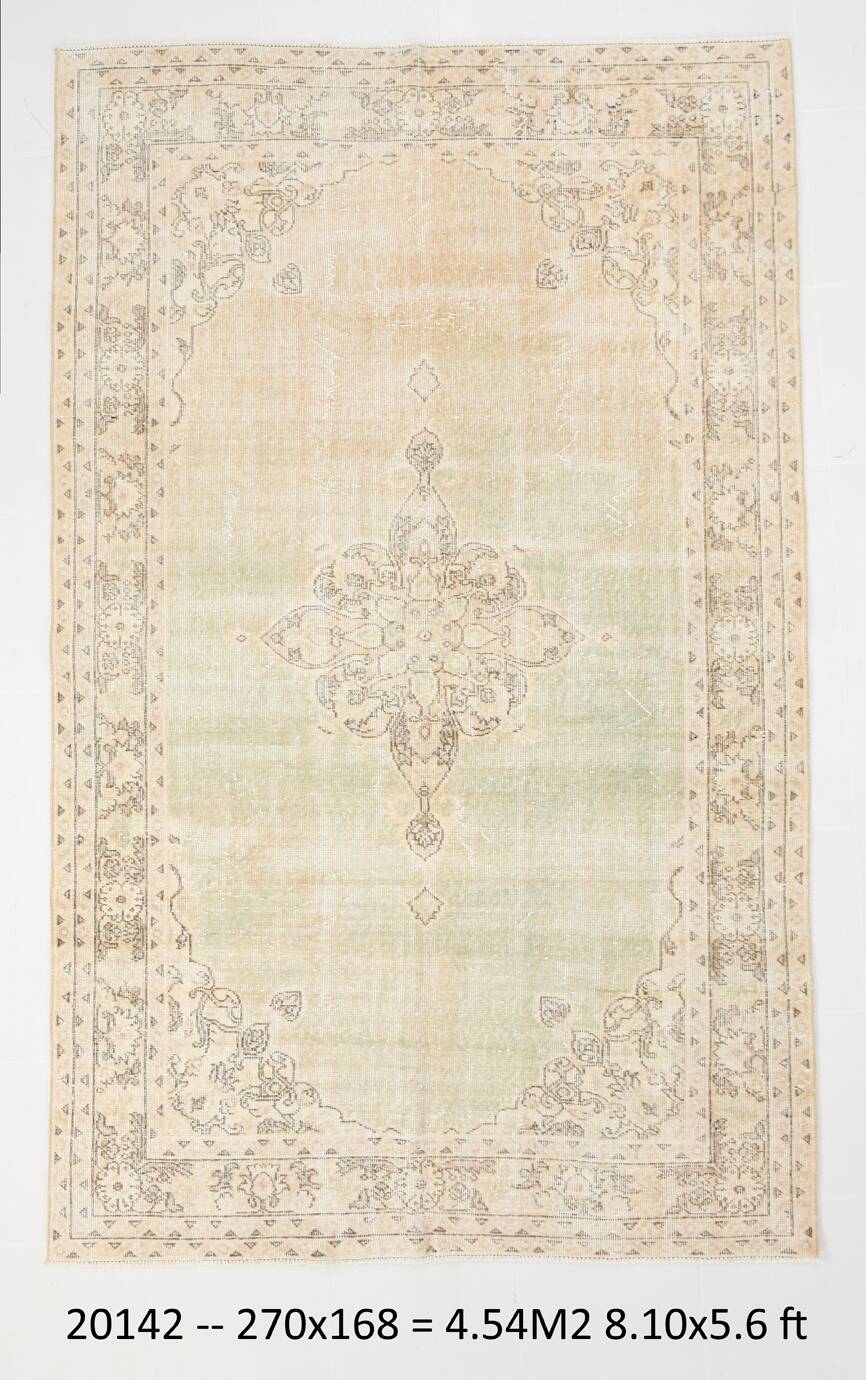 5x9 Light Green Classic Turkish Vintage Rug, 168x270Cm