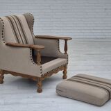 1970s, Danish armchair, furniture wool fabric, oak wood, original condition