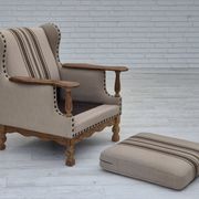 1970s, Danish armchair, furniture wool fabric, oak wood, original condition
