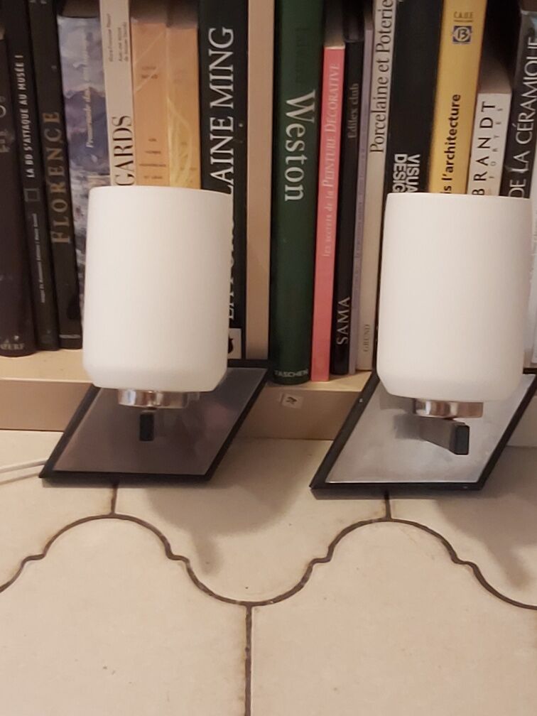 Pair of vintage metal and opaline wall light