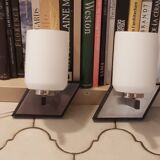 Pair of vintage metal and opaline wall light