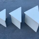 Set of three triangle side tables wood white creme design