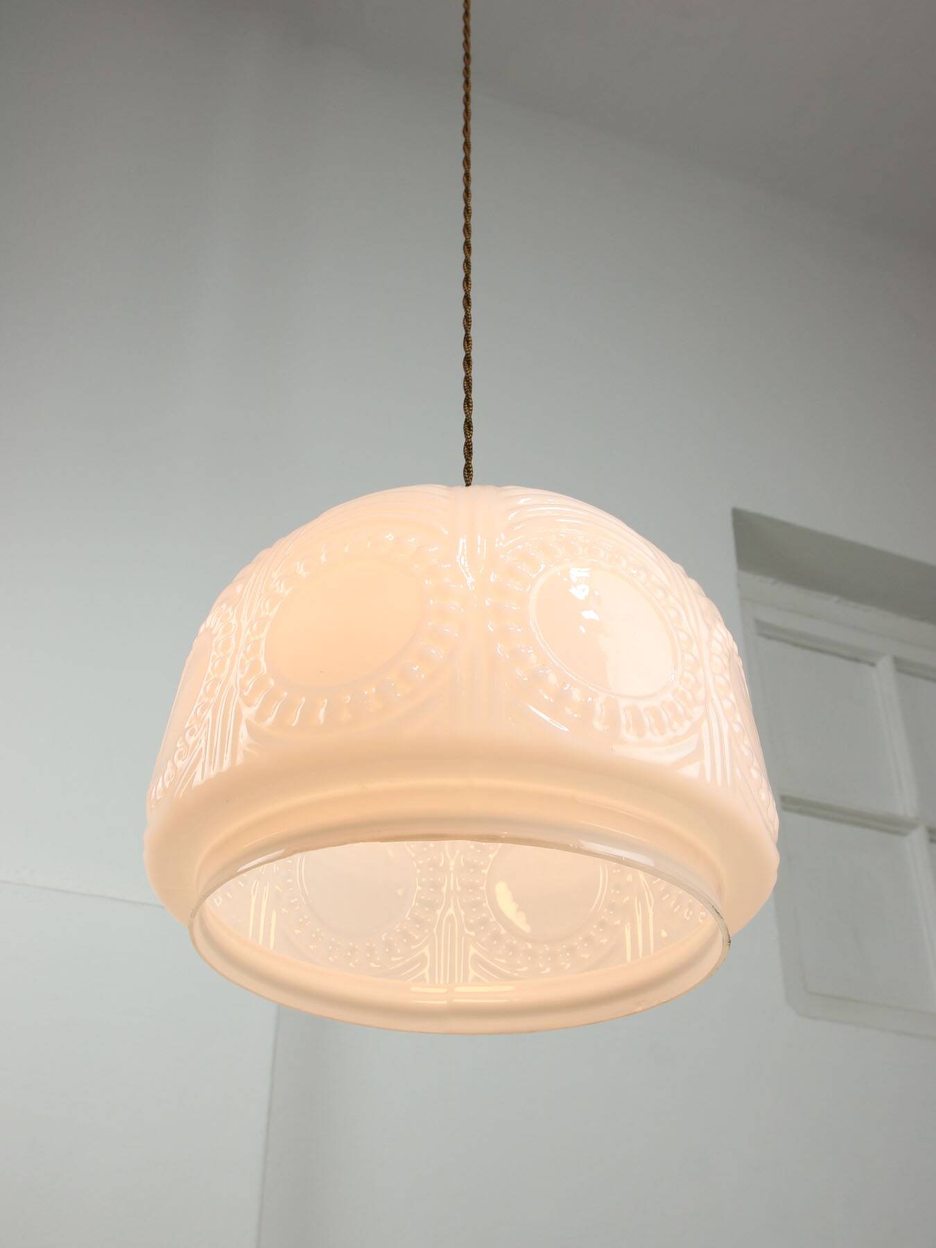 intricate Mid-Century Italian Brass and Opaline Pendant Lamp, 1950s