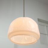 Lampe à Suspension complexe Mid-Century en Laiton et Opaline, Italie, 1950s