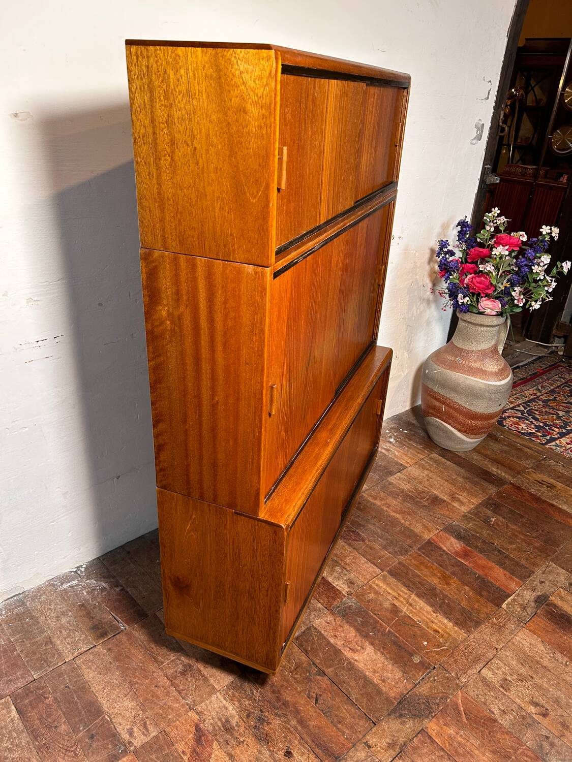 Mid century retro vintage teak stacking bookcase