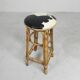 Bamboo bar stool with leatherette seat in cow print, 1950s