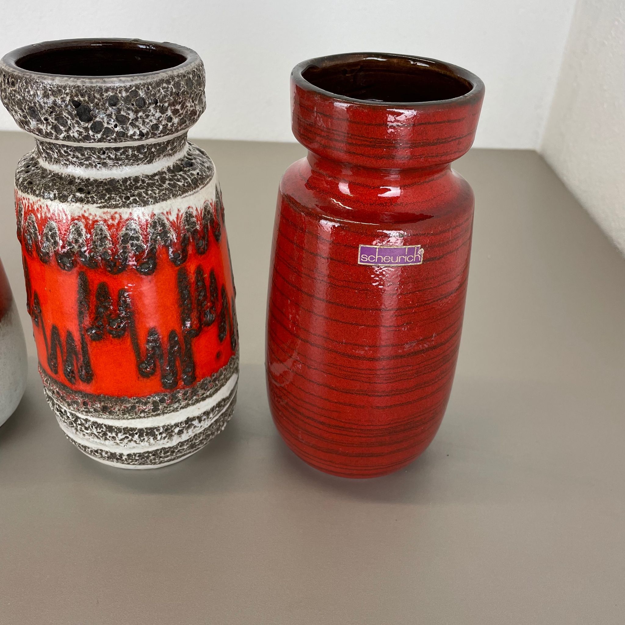 Set of Four Vintage Pottery Fat Lava Vases Made by Scheurich, Germany, 1970s