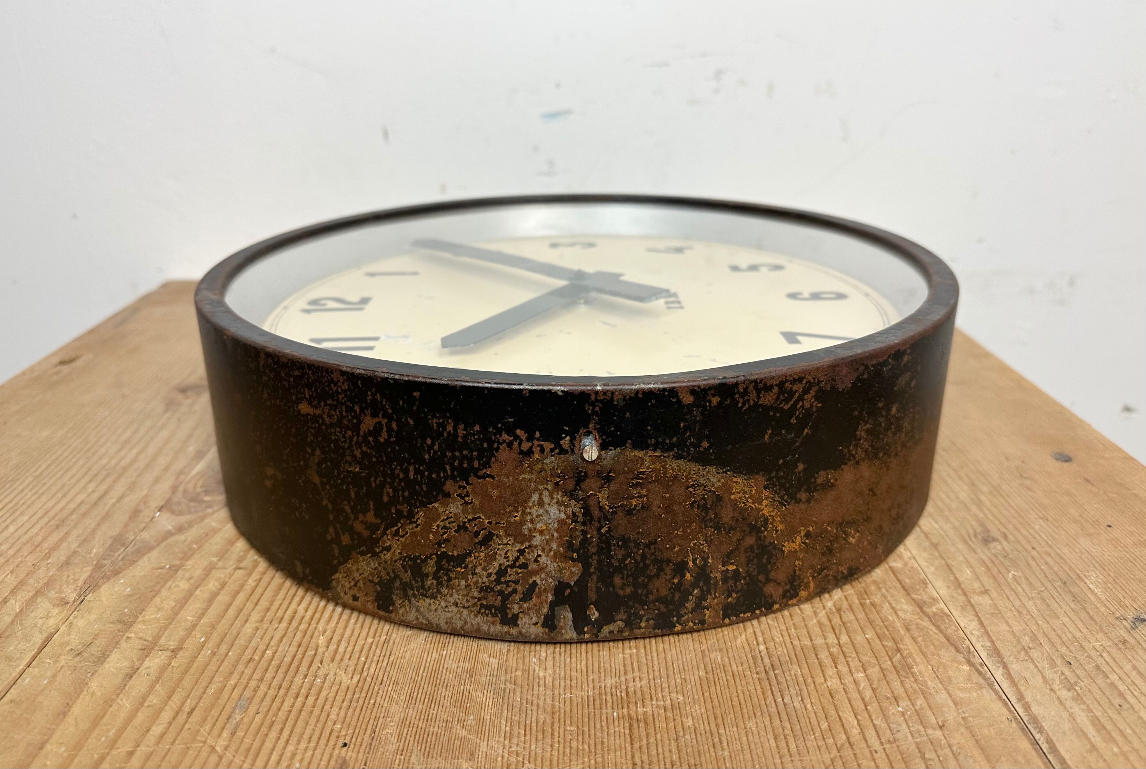 Black industrial factory wall clock from IBM, 1950s