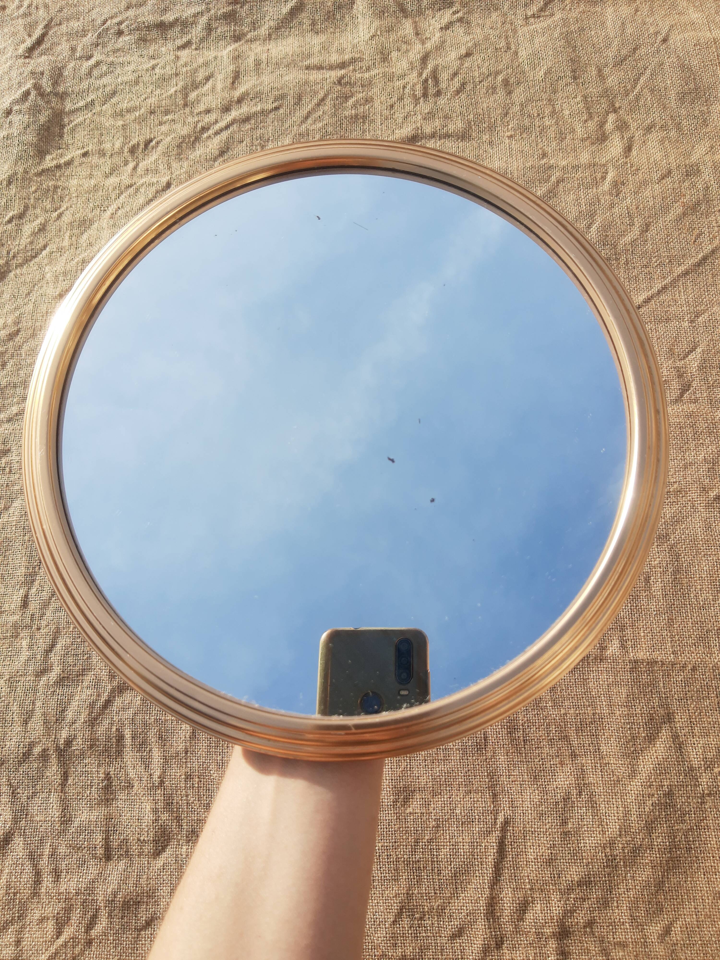Vintage gold metal mirror round tray