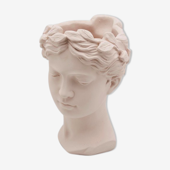 Cache-pot tête de femme "Athena" rose pale