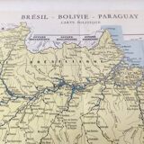 Old map of South America Brazil Bolivia Paraguay 43x43cm from 1950