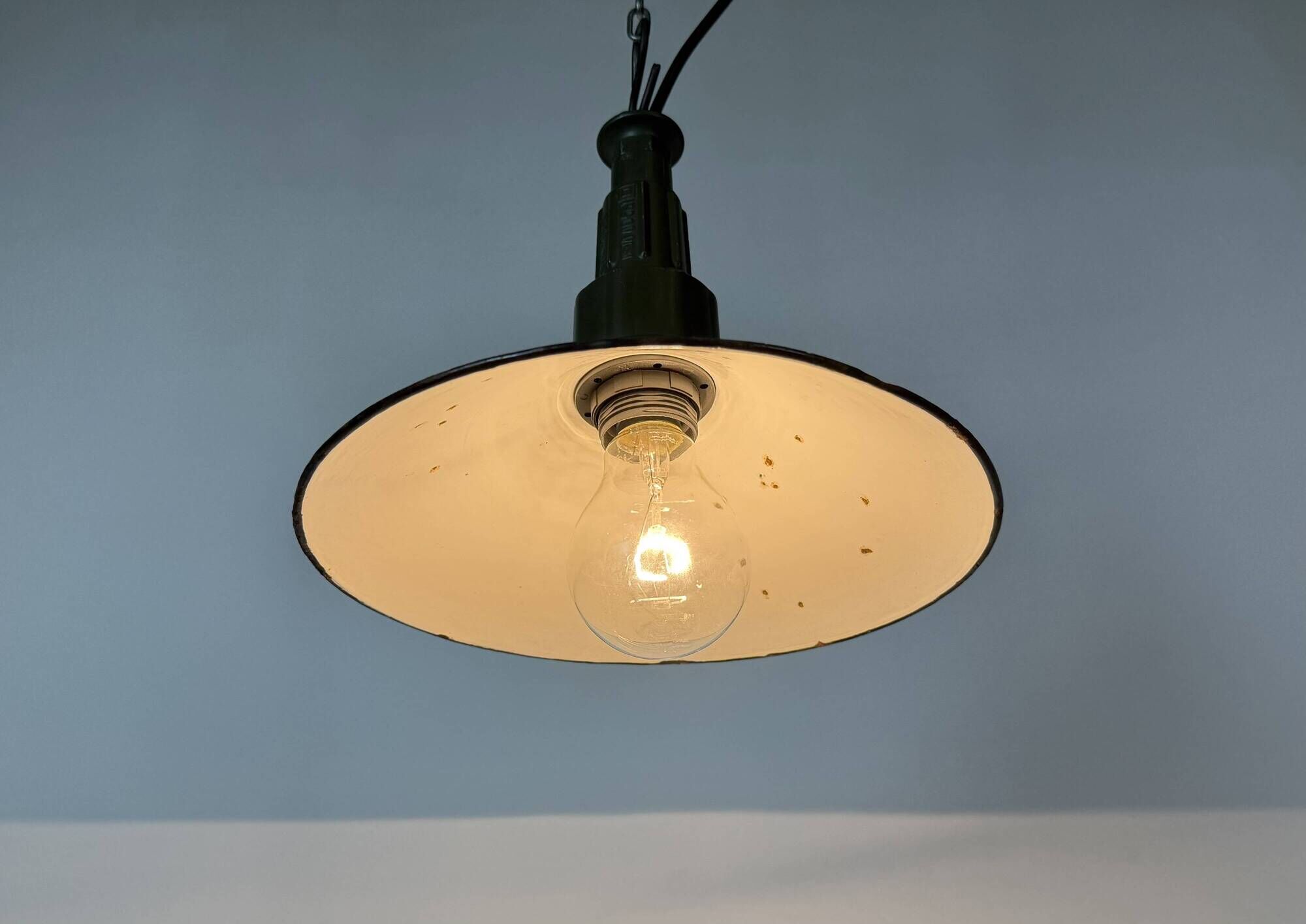 Industrial Petrol Enamel Military Pendant Lamp with Cast Aluminium Top