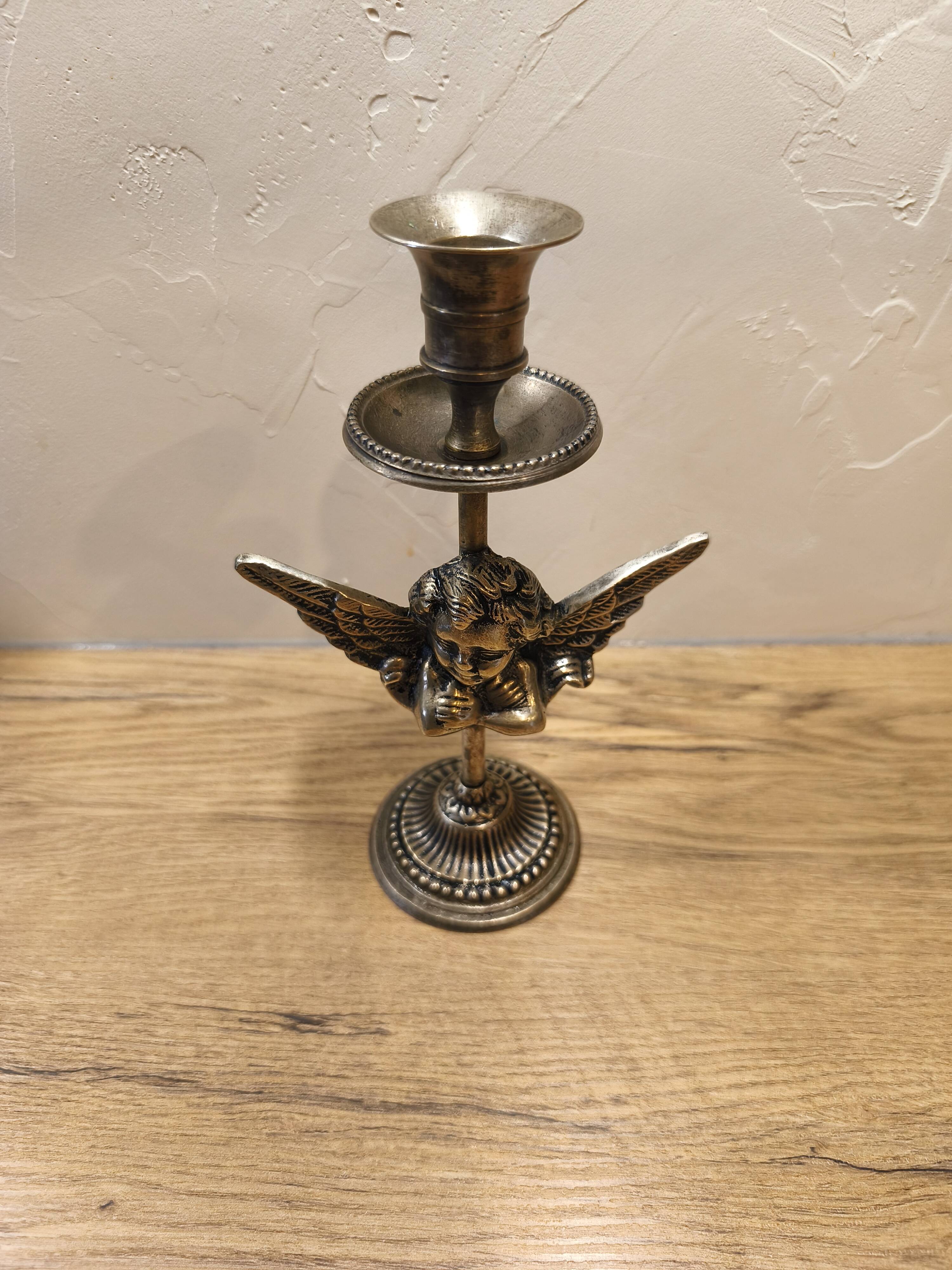 Silver-plated metal angel candle holder