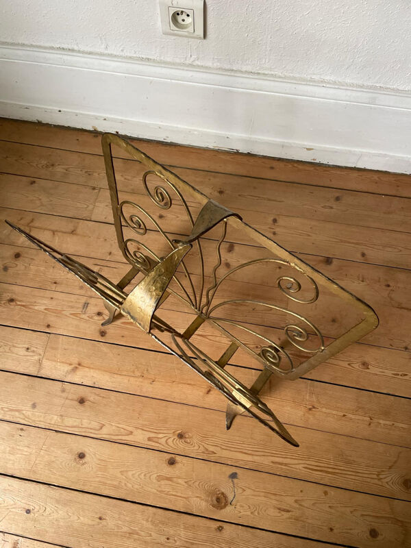 Porte-revue vintage en fer forgé doré papillon