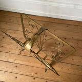 Vintage wrought iron magazine rack with gold butterfly design