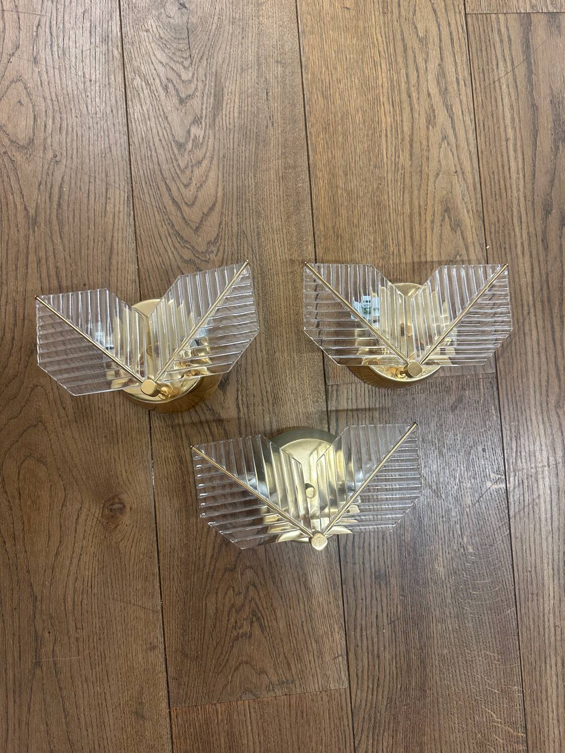 Set of 3 brass Wall Lamps, 1970