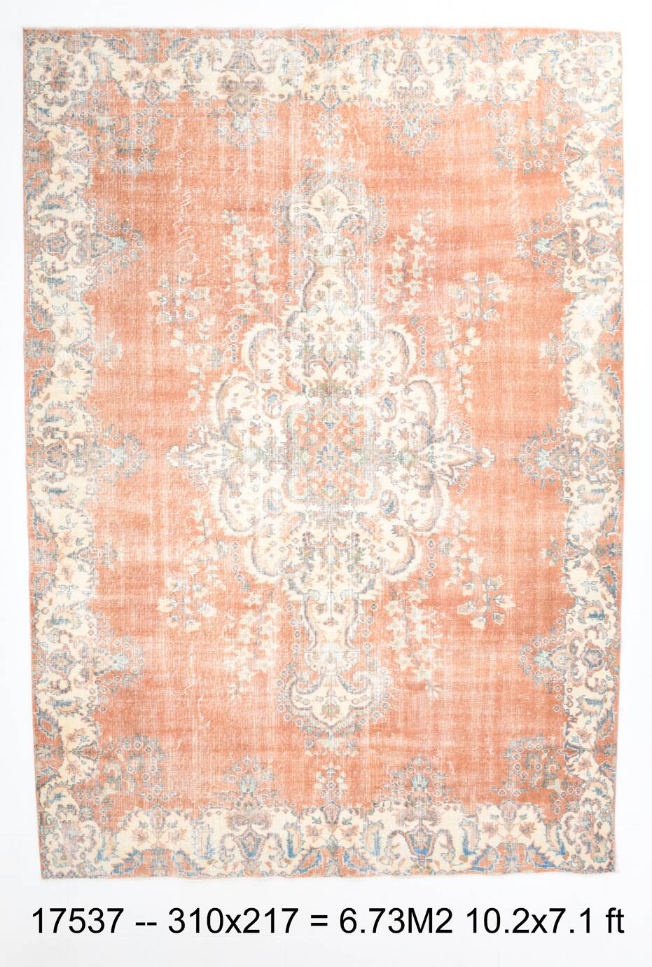 Tapis vintage en laine orange 310 x 217 cm, fait main, grand format
