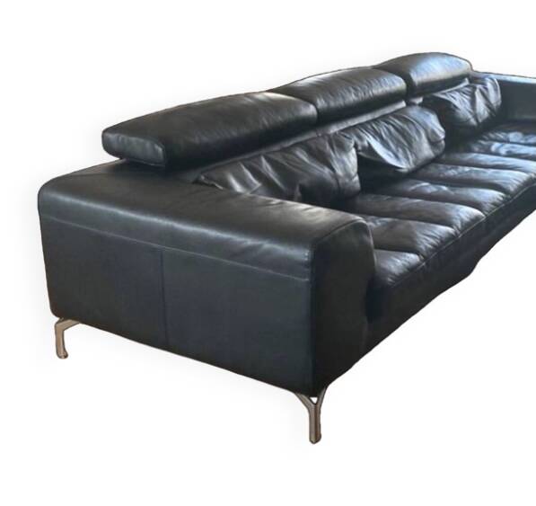 XXL black leather corner sofa