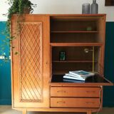 Vintage secretary furniture with rattan