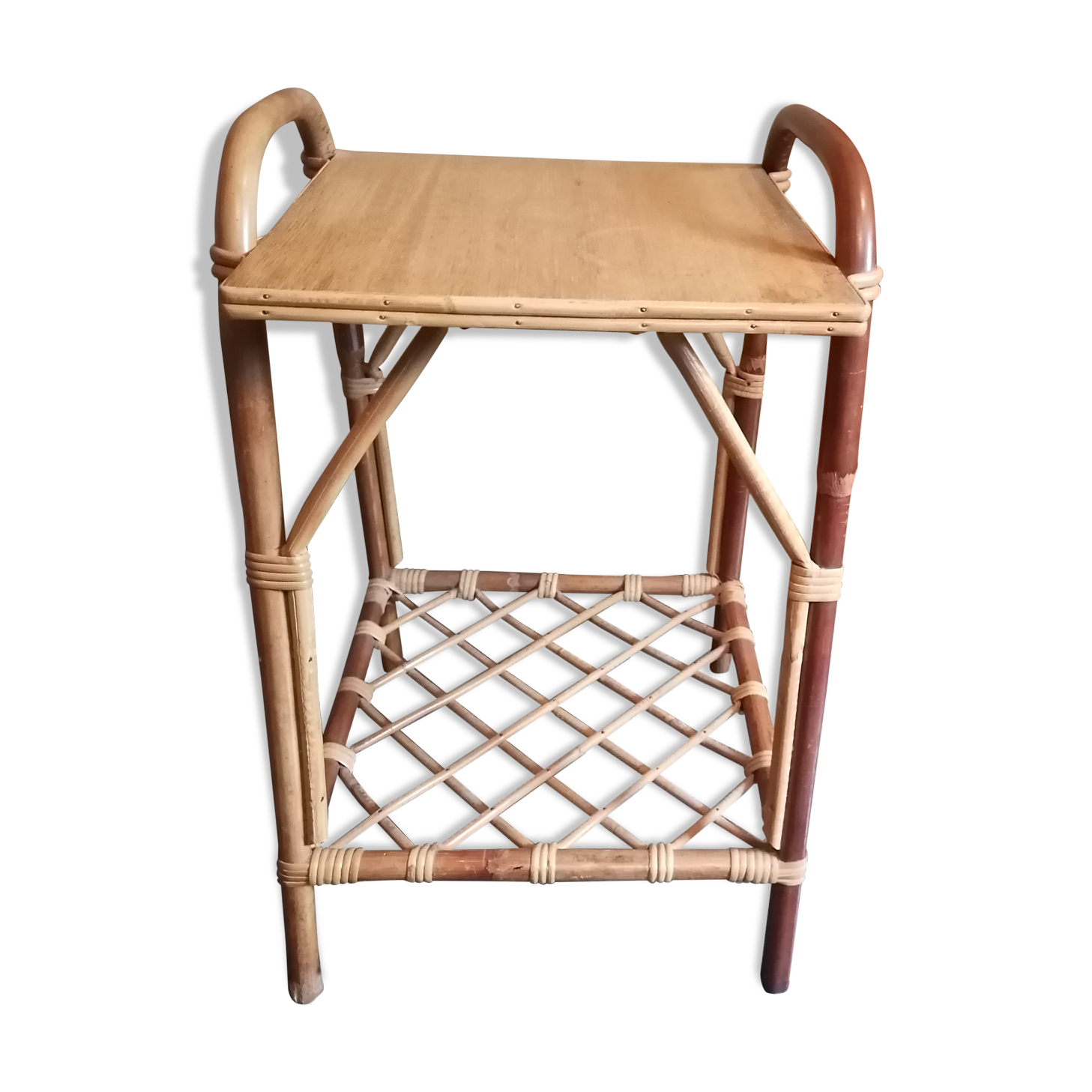Vintage rattan wicker bedside table 1960 1970