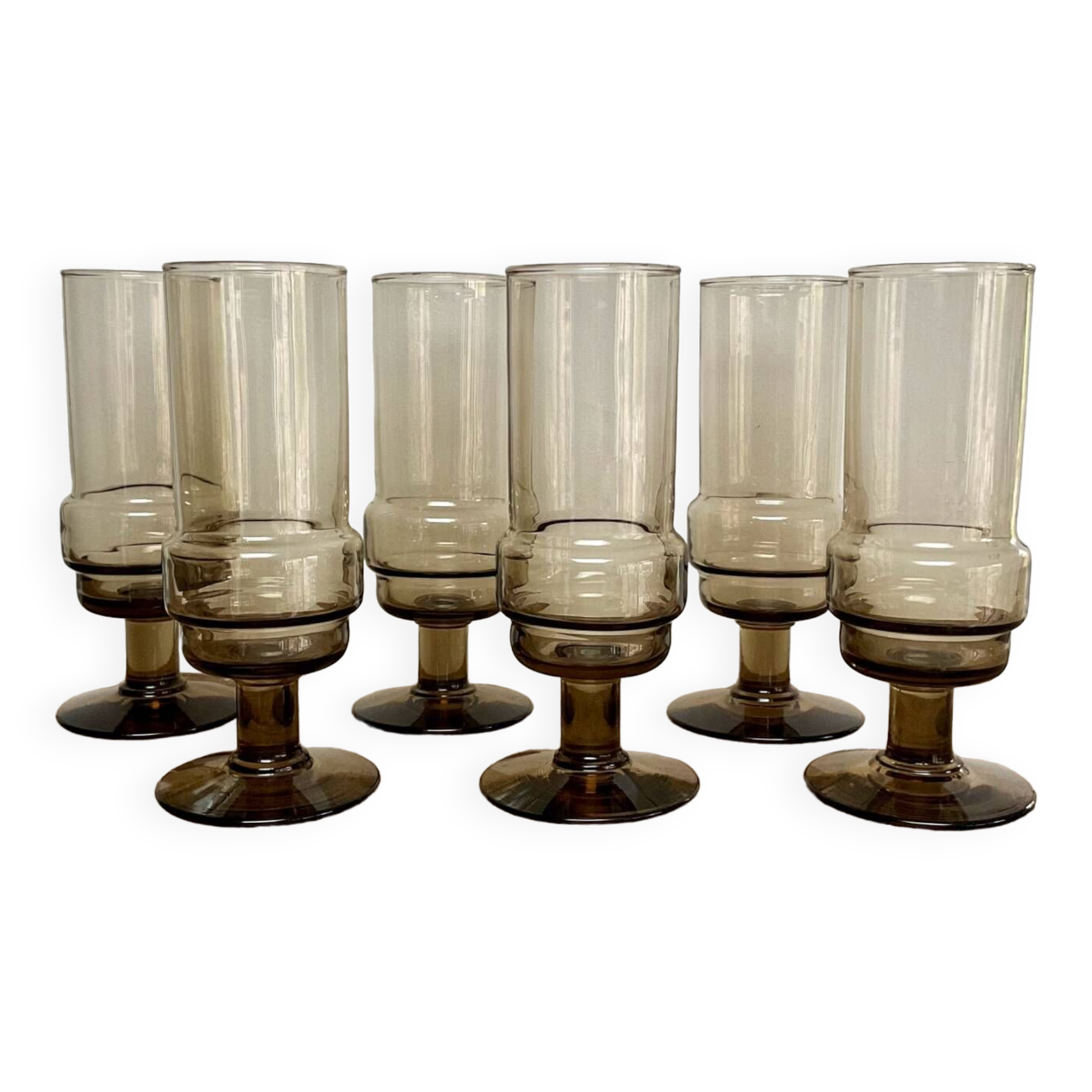 6 smoked glass flutes