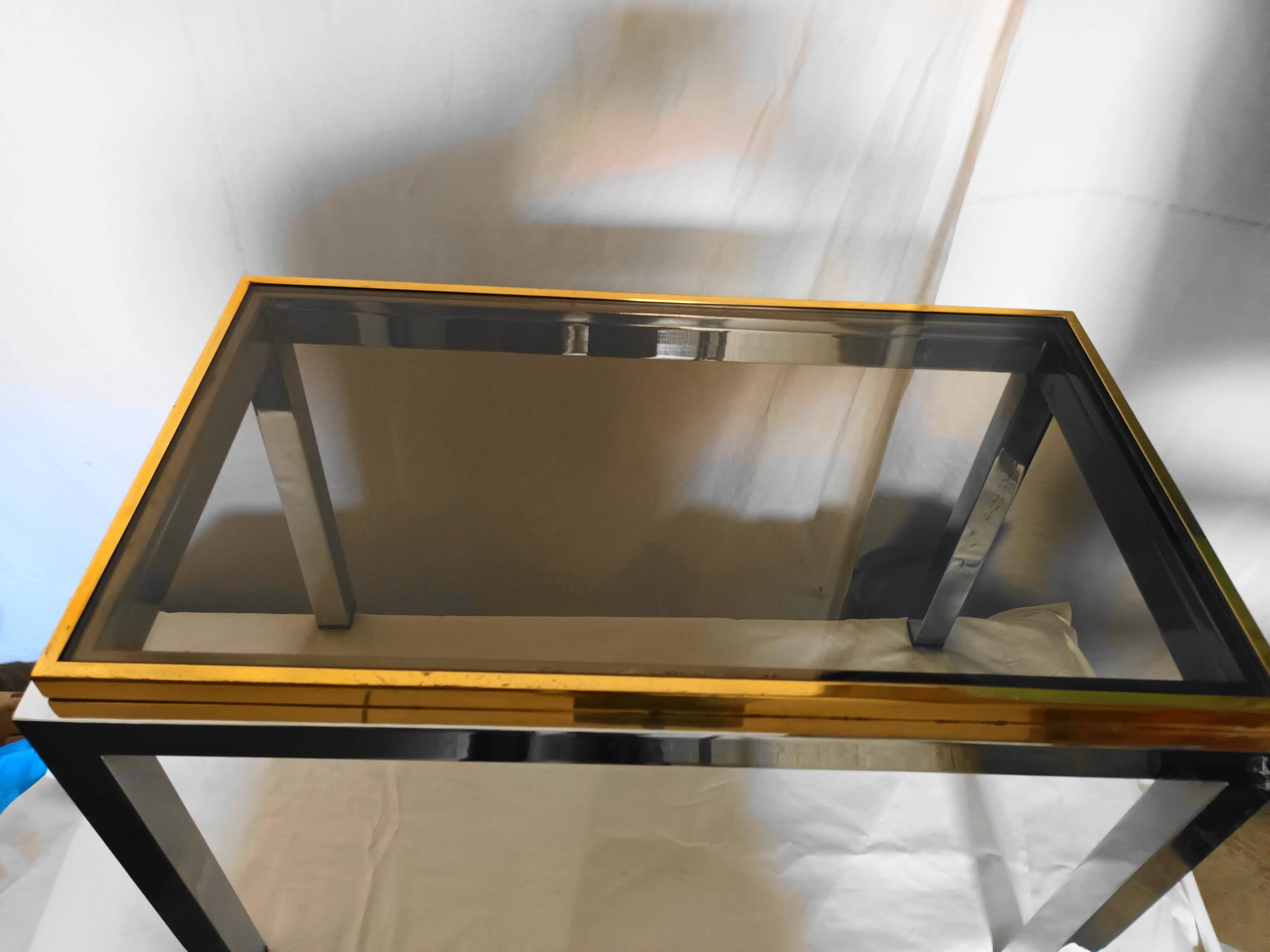 Table basse en métal chromé et laiton,années 70