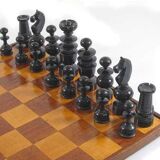 Antique wooden chess set and board