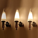 3 vintage chrome and Murano glass wall lamps, 70s